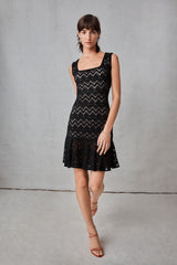Square Neck Chevron Dress - Black