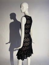 Square Neck Chevron Dress - Black