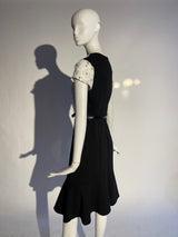 Appliqué Floral Dress - White/Black - Kevan Hall -