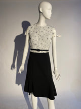 Appliqué Floral Dress - White/Black - Kevan Hall -