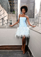 Look 20: Sky Blue Shirred Bustier with Floral Ostrich Feathers - Kevan Hall Co. -