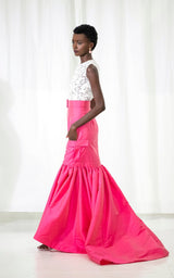 Look 28 Floral Lace Top with Hi - Waisted Cargo Gown Skirt - Kevan Hall Co. - 1