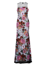 Multi Floral Bouquet Sequin Gown - Kevan Hall Co. -