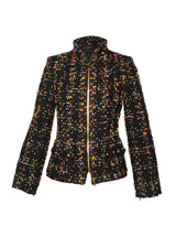 Onyx Metallic Tweed Zip - Front Jacket and A - Line Skirt - Kevan Hall -