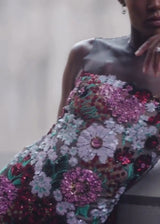 Multi Floral Bouquet Sequin Gown