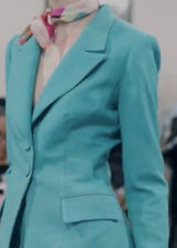Textured Turquoise Sculpted Waist Jacket and Flippy Skirt
