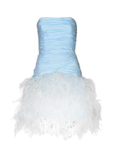 Sky Blue Shirred Bustier with Floral Ostrich Feathers - Kevan Hall Co. -