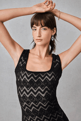 Square Neck Chevron Dress - Black - Kevan Hall -