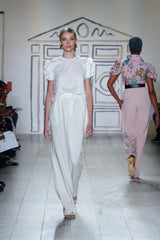 White Floral Applique Sleeve T - Shirt - Kevan Hall Co. -