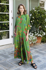 Rayon Paisley Jumpsuit with Self Belt - Kevan Hall-Jumpsuit-