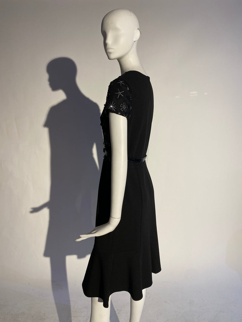 Appliqué Floral Dress - Black
