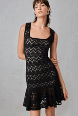 Square Neck Chevron Dress - Black