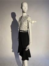 Appliqué Floral Dress - White/Black - Kevan Hall - 