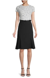 Appliqué Floral Dress - White/Black - Kevan Hall - 