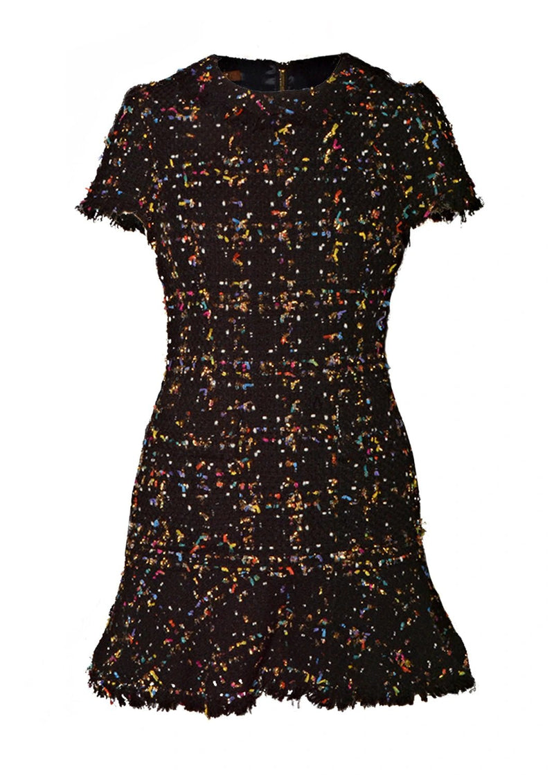 Black Metallic Tweed Drop Torso Dress - Kevan Hall - Dress - 