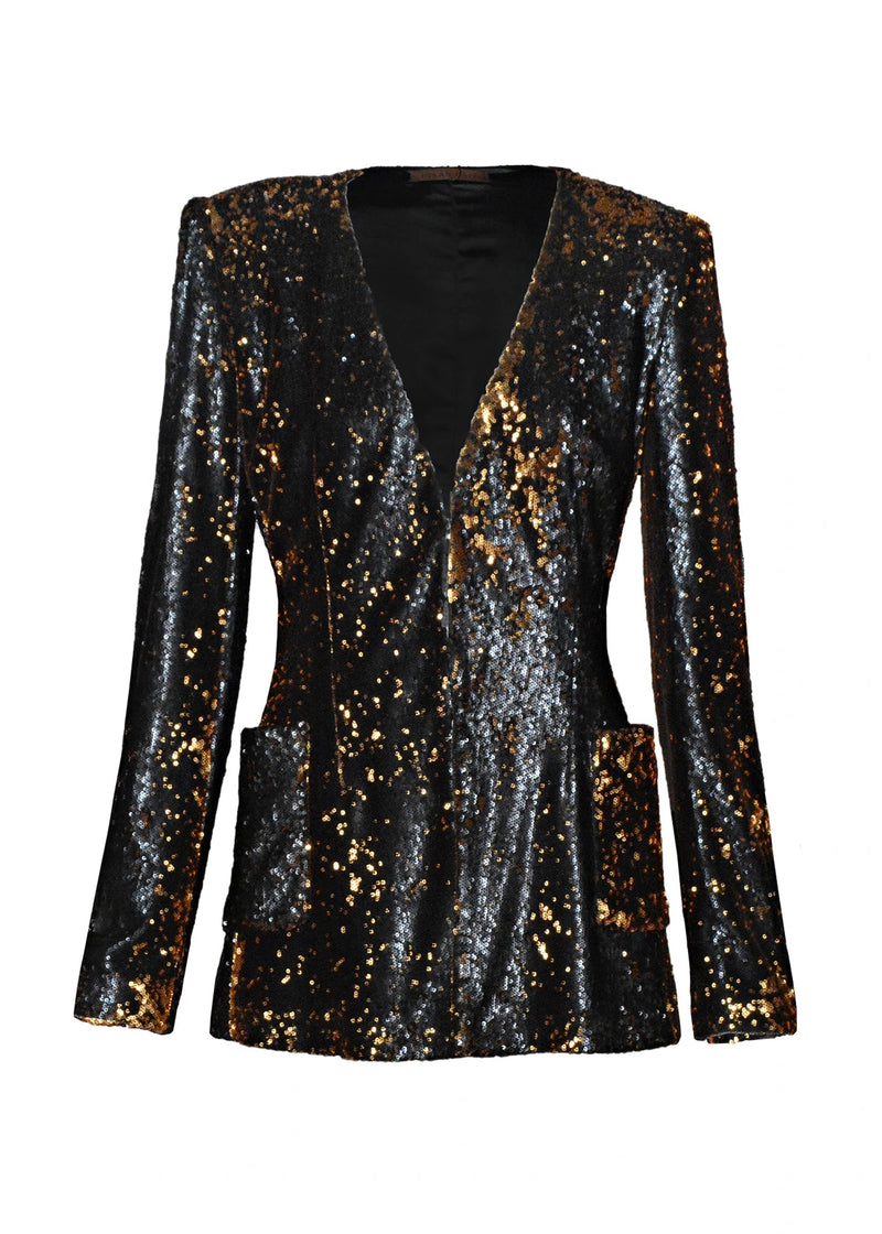 Blackened Sequin Cardigan Blazer and Wide Leg Pant - Kevan Hall Co. - 