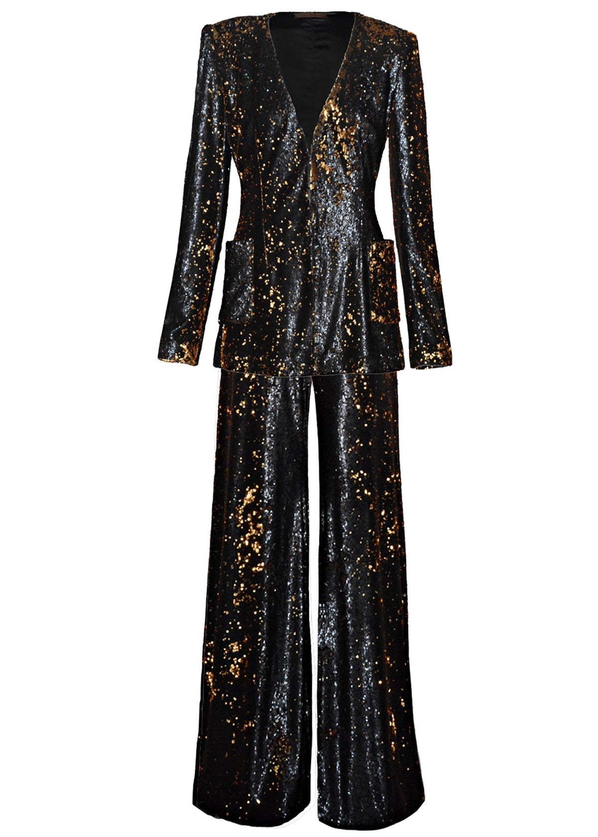 Blackened Sequin Cardigan Blazer and Wide Leg Pant Suit 2 Blackened Sequin Cardigan Blazer and Wide Leg Pant Suit – Kevan Hall