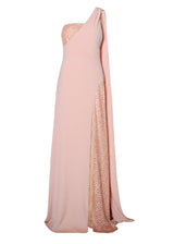 Blush Crepe and Floral Micro Sequin Embroidered One - Shoulder Gown - Kevan Hall Co. - 1