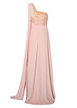 Blush Crepe and Floral Micro Sequin Embroidered One - Shoulder Gown - Kevan Hall Co. - 1