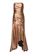 Bronze Liquid Lamé Draped Bustier High - Low Dress - Kevan Hall - 