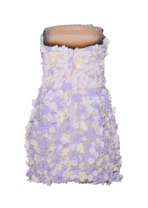 Lilac Floral Applique Bubble Bustier - Kevan Hall Co. - 