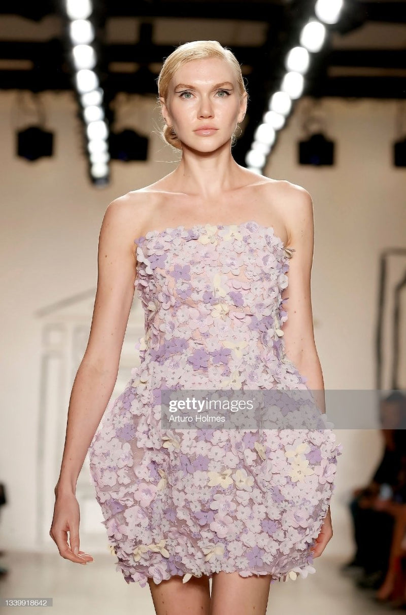 Lilac Floral Applique Bubble Bustier - Kevan Hall - 