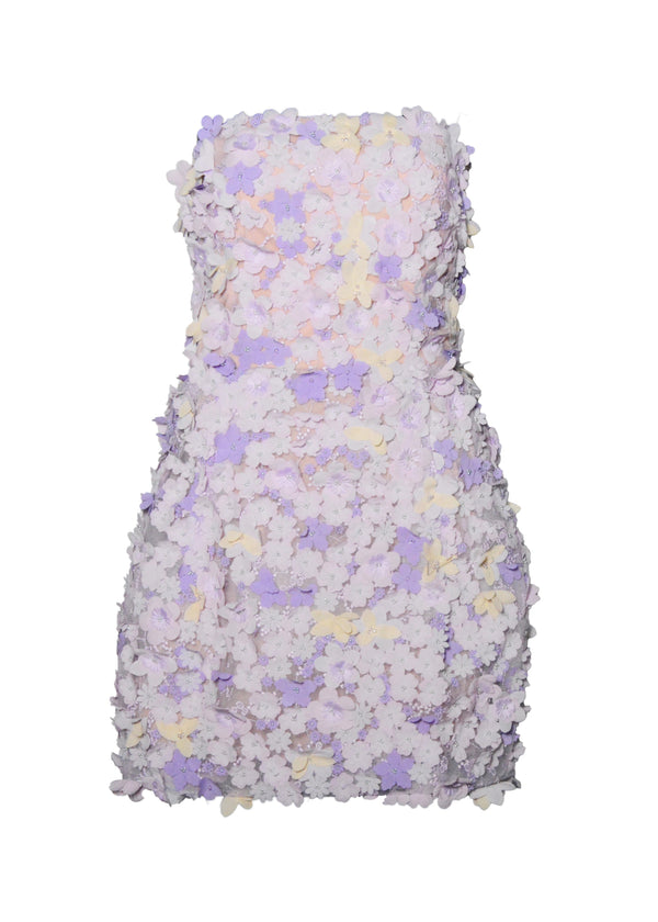 Lilac Floral Applique Bubble Bustier - Kevan Hall Co. - 