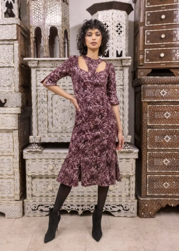 Look 2 Bordeaux Floral Jacquard Panel Dress - Kevan Hall Co. - 