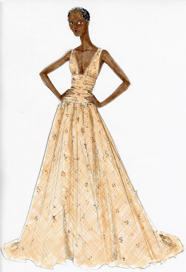 Look 23 Blush Sequin Tulle Gown With Draped Waist - Kevan Hall Co. - 1