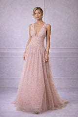 Look 23 Blush Sequin Tulle Gown With Draped Waist - Kevan Hall - 1
