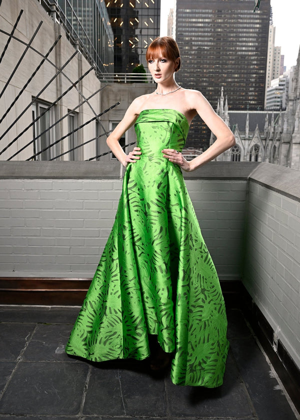 Look 23: Peridot Palm Leaf Fil Coupé Bustier Gown - Kevan Hall Co. - 