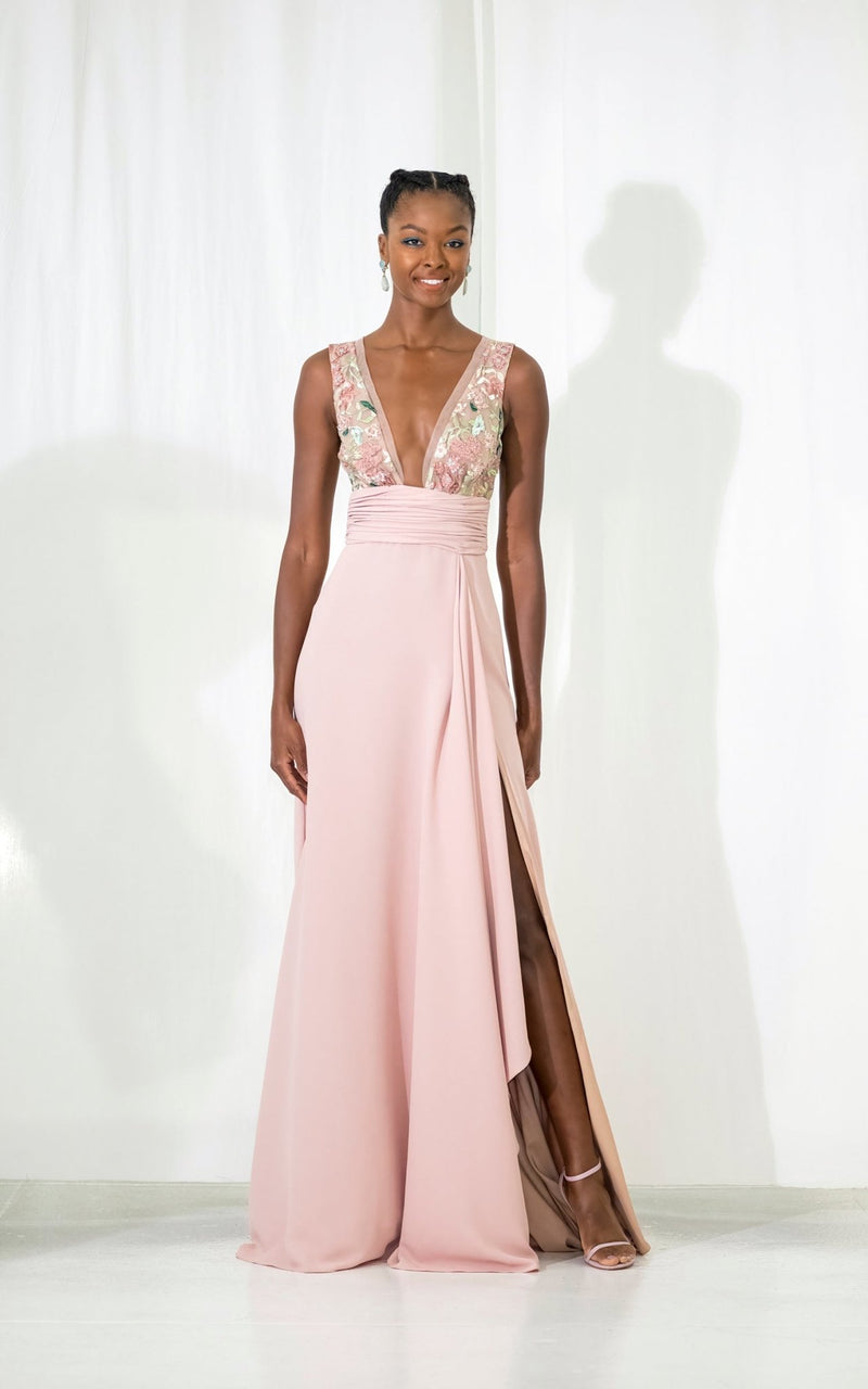 Look 24 Multi Beaded Lace Bodice Crepe Gown - Kevan Hall Co. - 1