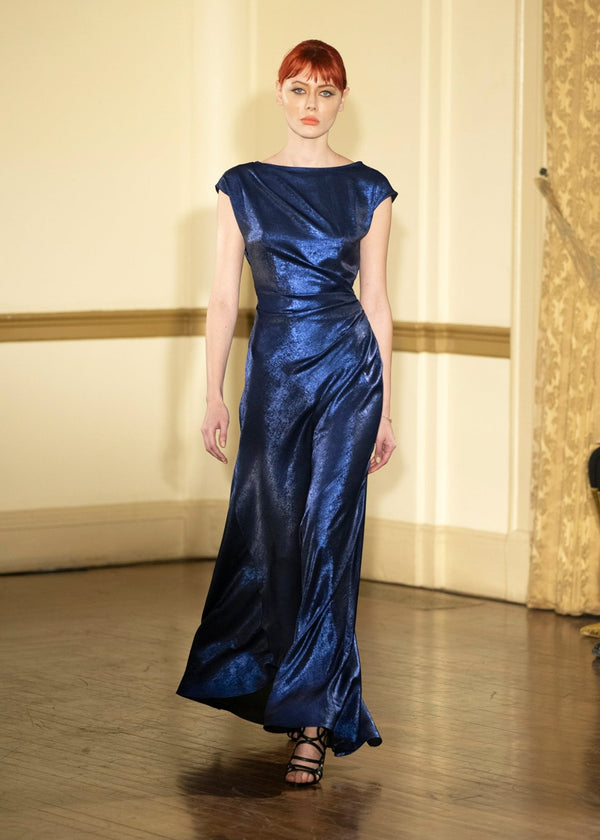 Look 24: Sapphire Cowl - Back Liquid Lamé Gown - Kevan Hall Co. - 