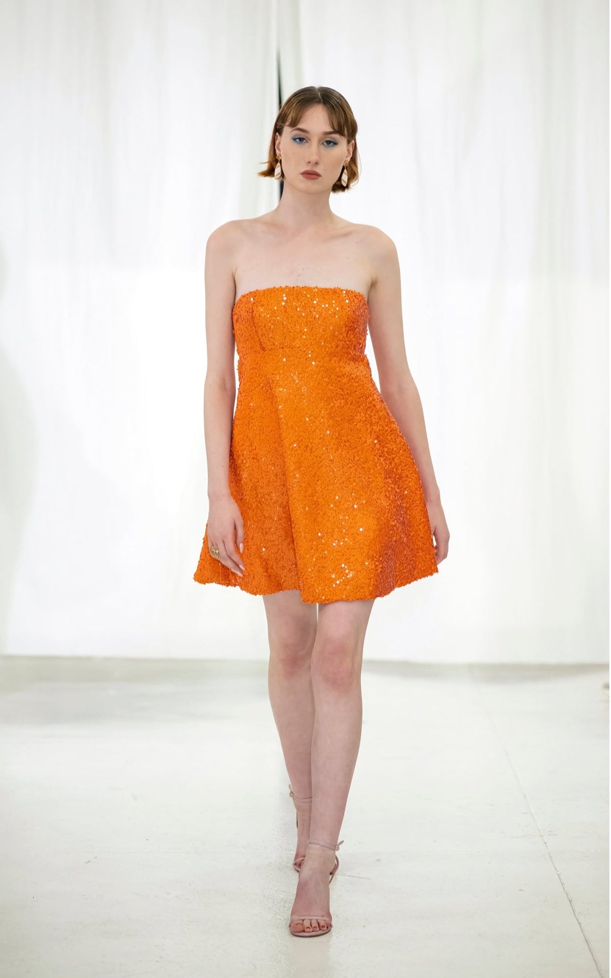 sequin trapeze dress Look 29 Persimmon Sequin Mini Trapeze Bustier – Kevan Hall