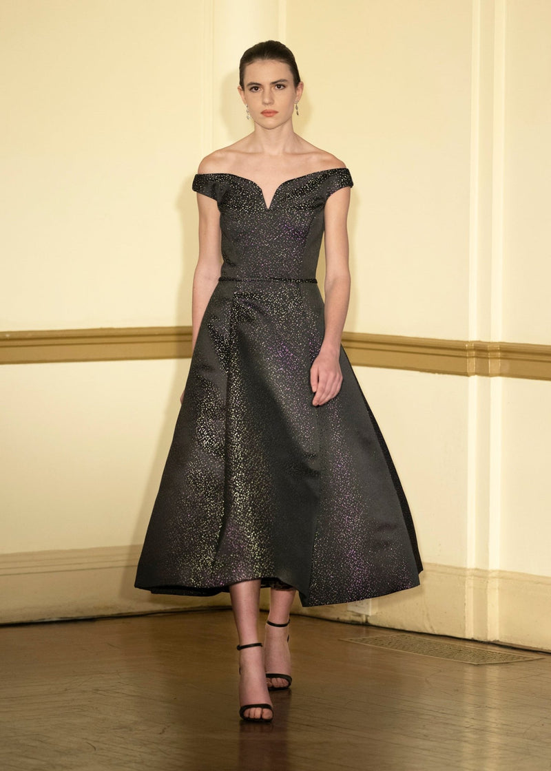 Look 29: Stippled Amethyst Off-The-Shoulder Ballerina Dress 6