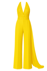 Look 31 Yellow Sequin Vest Jumpsuit with Cargo Pockets - Kevan Hall - 1