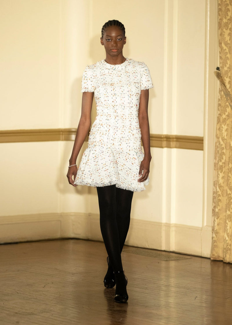 Winter White Metallic Tweed Drop Torso Dress 8 Winter White Metallic Tweed Drop Torso Dress 8