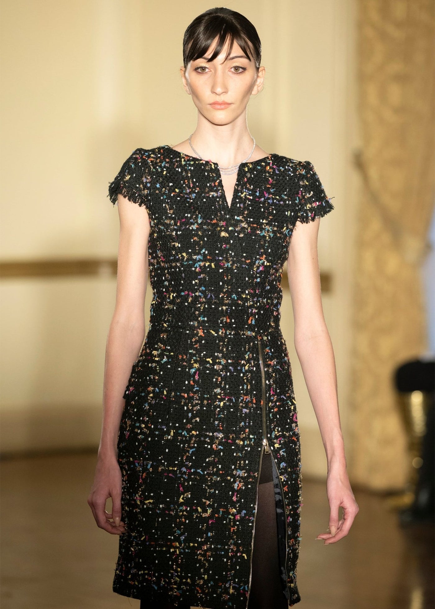 metallic tweed sheath dress Puff Sleeve Metallic Tweed Sheath Dress (Women)