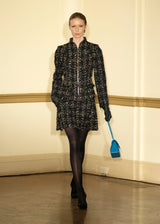 Look 7: Onyx Metallic Tweed Zip - Front Jacket and A - Line Skirt - Kevan Hall Co. - 