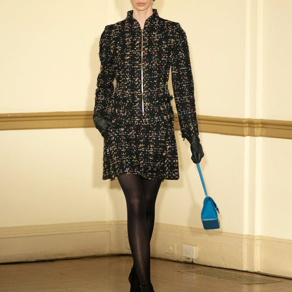 Onyx Metallic Tweed Zip-Front Jacket and A-Line Skirt – Kevan Hall