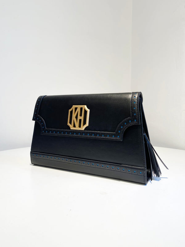 Medium Signature Clutch | Black + Teal - Kevan Hall Co. - 1