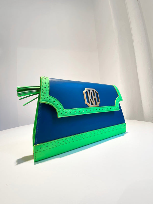 Medium Signature Clutch | Neon Green + Teal - Kevan Hall Co. - 