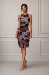 Multi Floral Bouquet Sequin Dress with Illusion Back - Kevan Hall - Dress - 