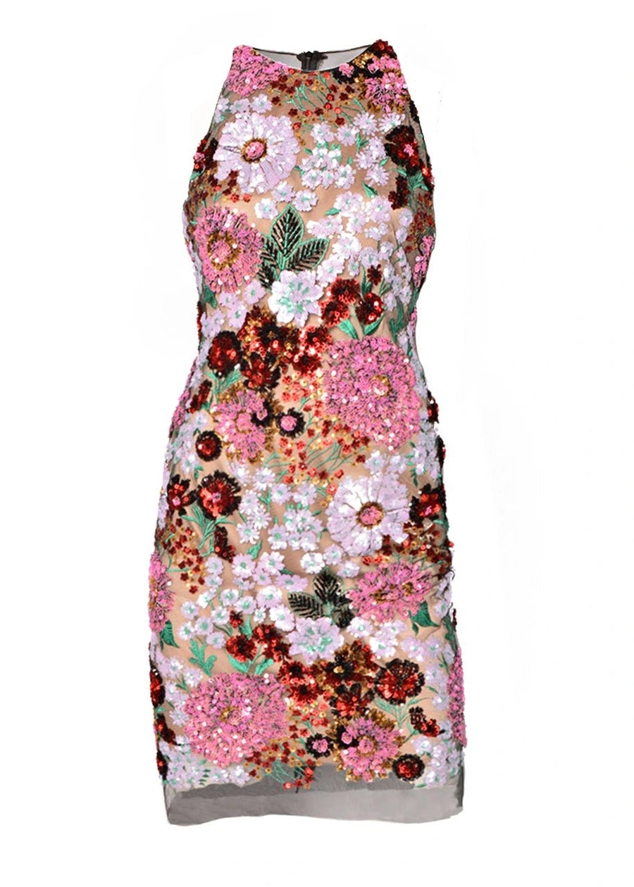slim fit dress slacks Multi Floral Bouquet Sequin Dress with Illusion Back – Kevan Hall