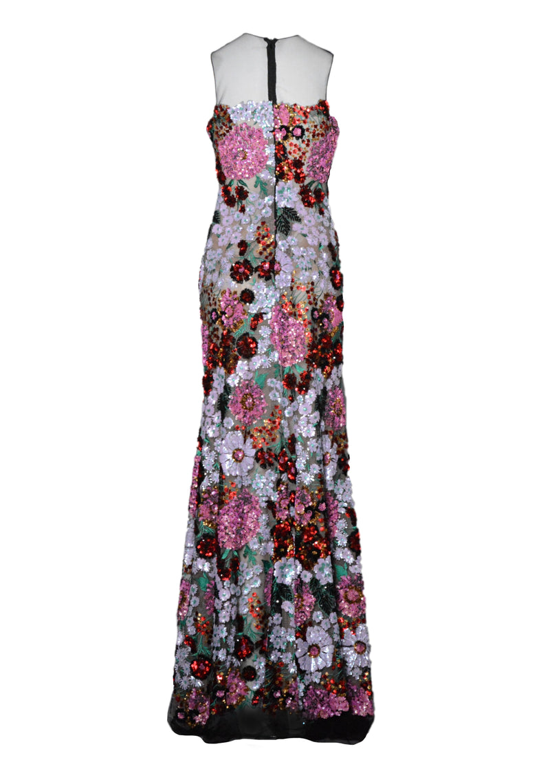 Multi Floral Bouquet Sequin Gown - Kevan Hall Co. - 