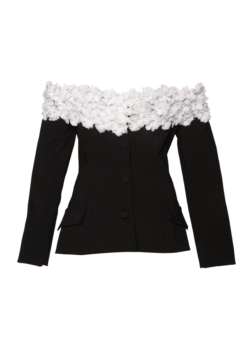 Off The Shoulder Petal Tuxedo Suit Top - Kevan Hall - 