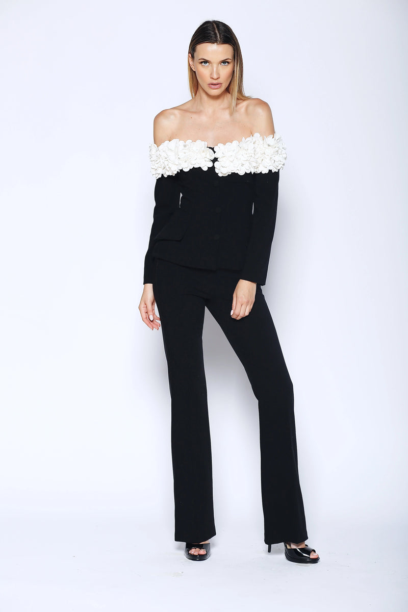 Off The Shoulder Petal Tuxedo Suit Top - Kevan Hall - 