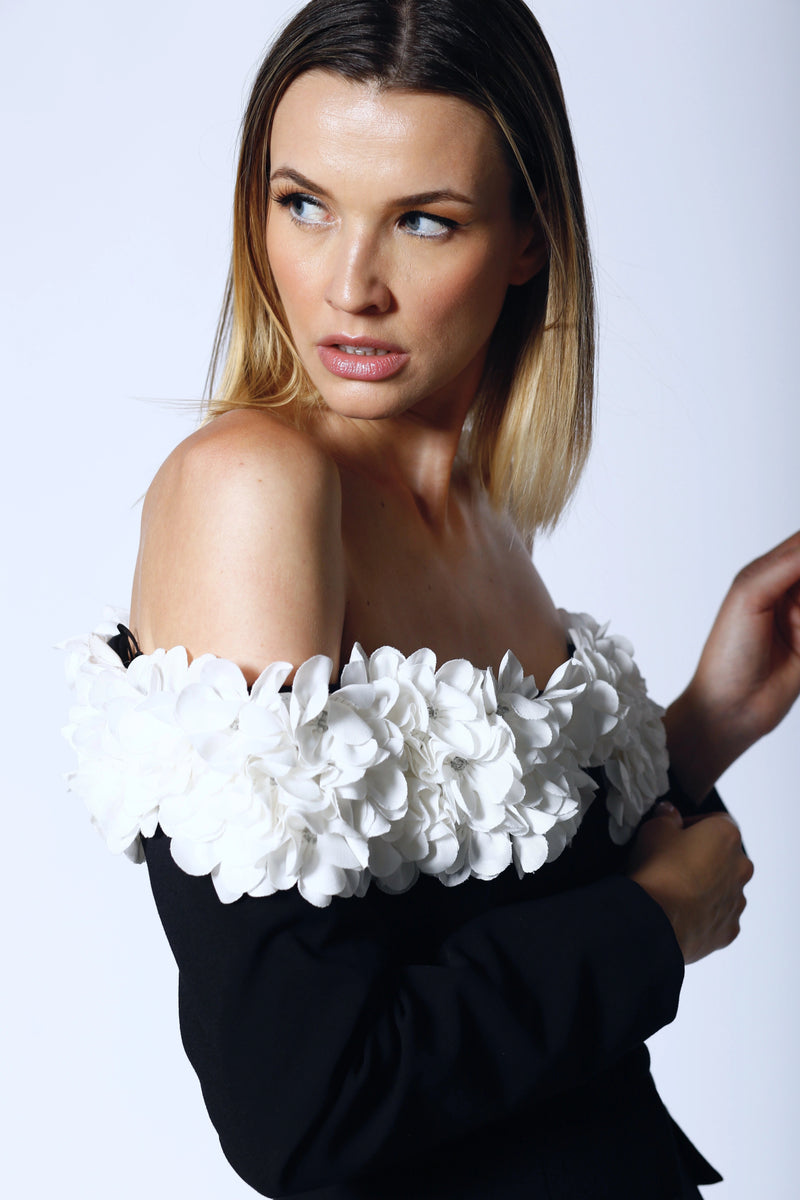 Off The Shoulder Petal Tuxedo Suit Top - Kevan Hall - 