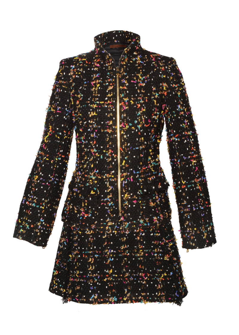 Onyx Metallic Tweed Zip-Front Jacket and A-Line Skirt Onyx Metallic Tweed Zip-Front Jacket and A-Line Skirt