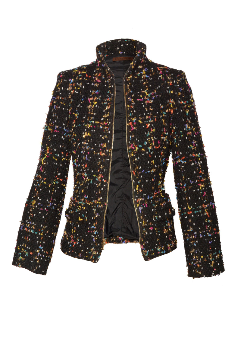 Onyx Metallic Tweed Zip-Front Jacket and A-Line Skirt – Kevan Hall Onyx Metallic Tweed Zip-Front Jacket and A-Line Skirt – Kevan Hall